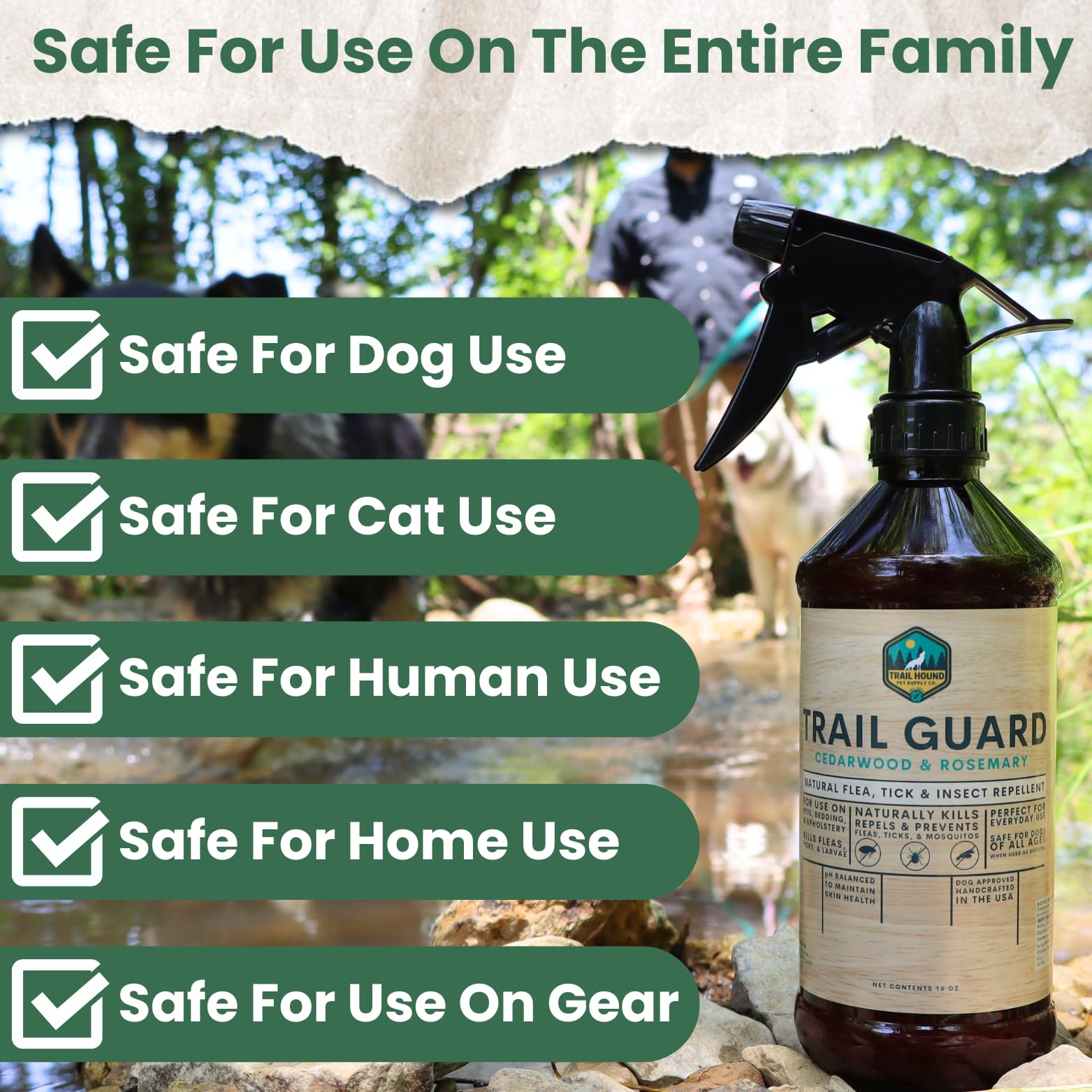 Close-up of cedarwood and rosemary ingredients in Trail Guard.