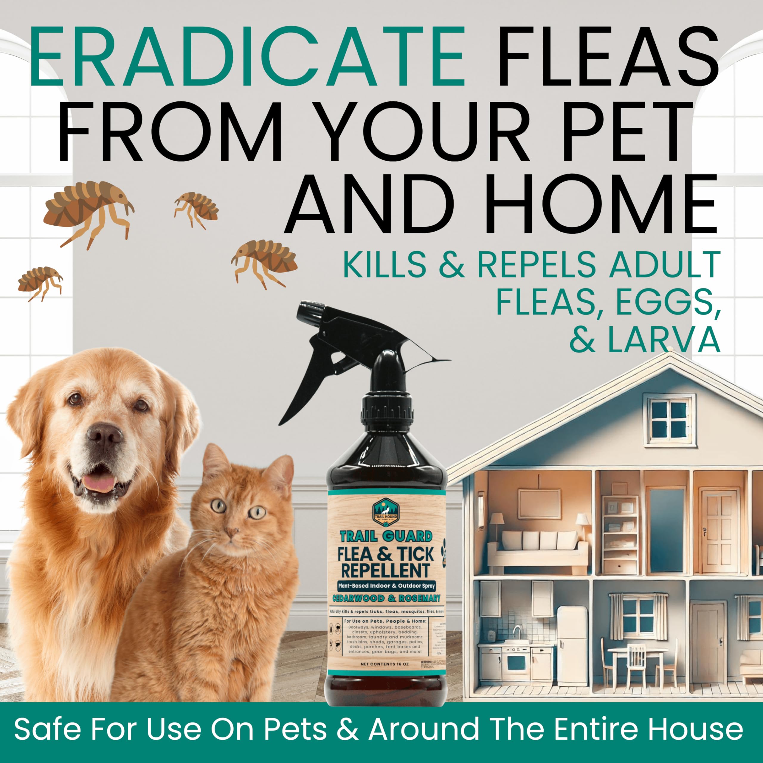 Dog-friendly spray on pets helps deter fleas and ticks.