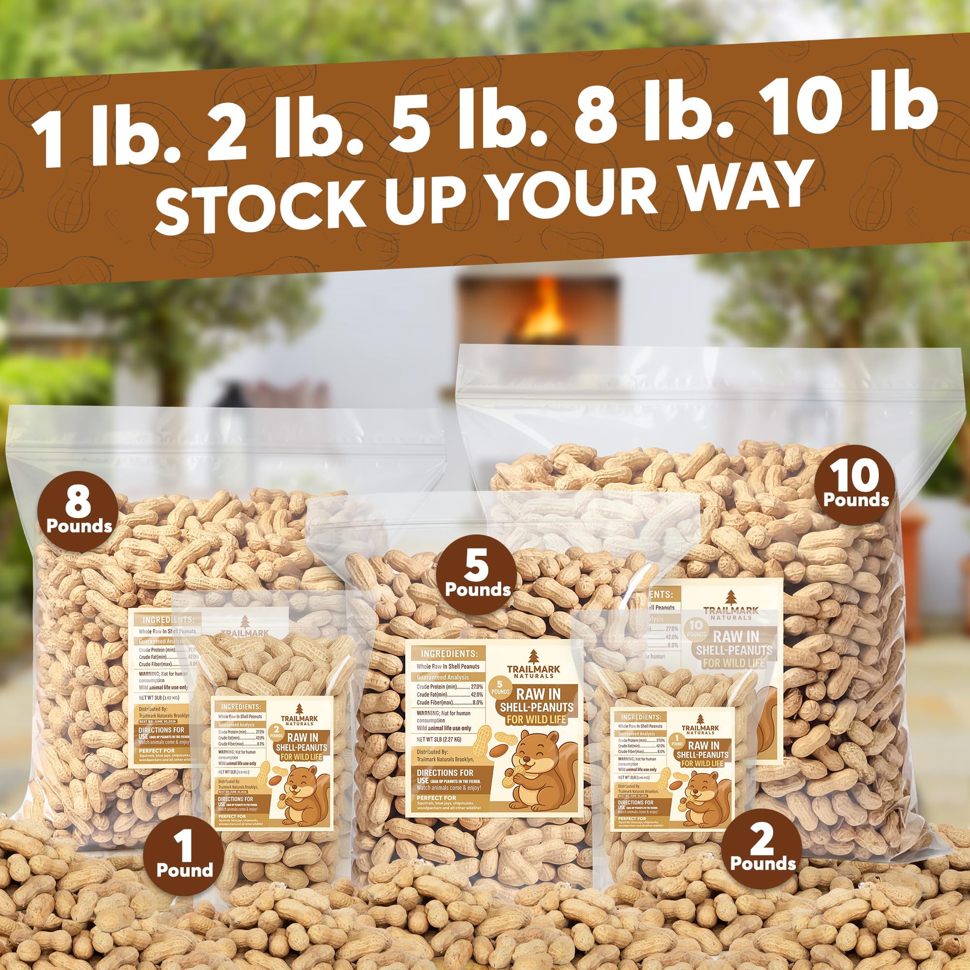 Trailmark Naturals raw peanuts in shell for birds, supports backyard feeding all season.