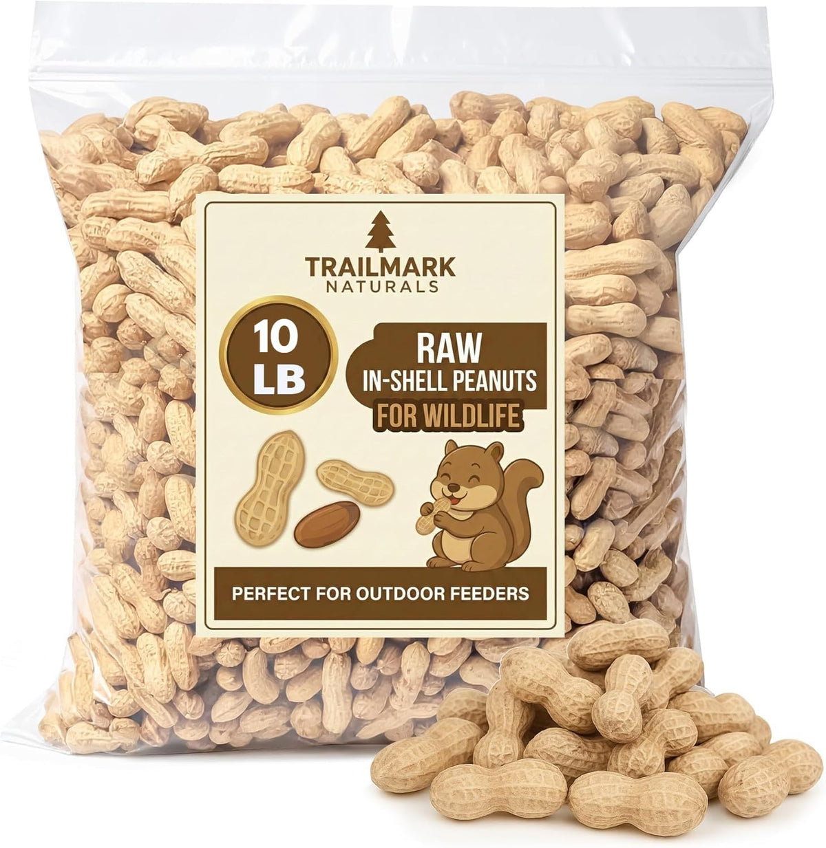 Trailmark Naturals raw peanuts in shell for squirrels, a protein-rich snack.