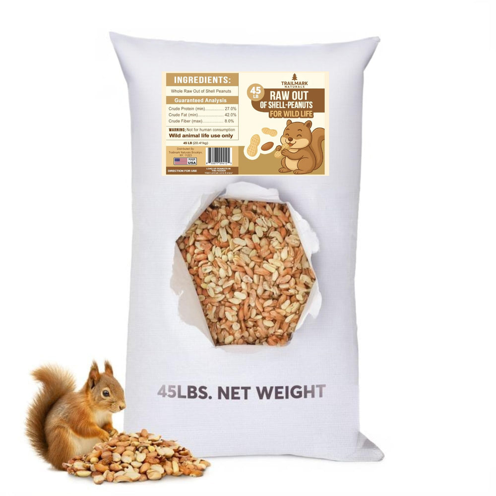 Trailmark Naturals raw shelled peanuts for outdoor squirrel feeding.