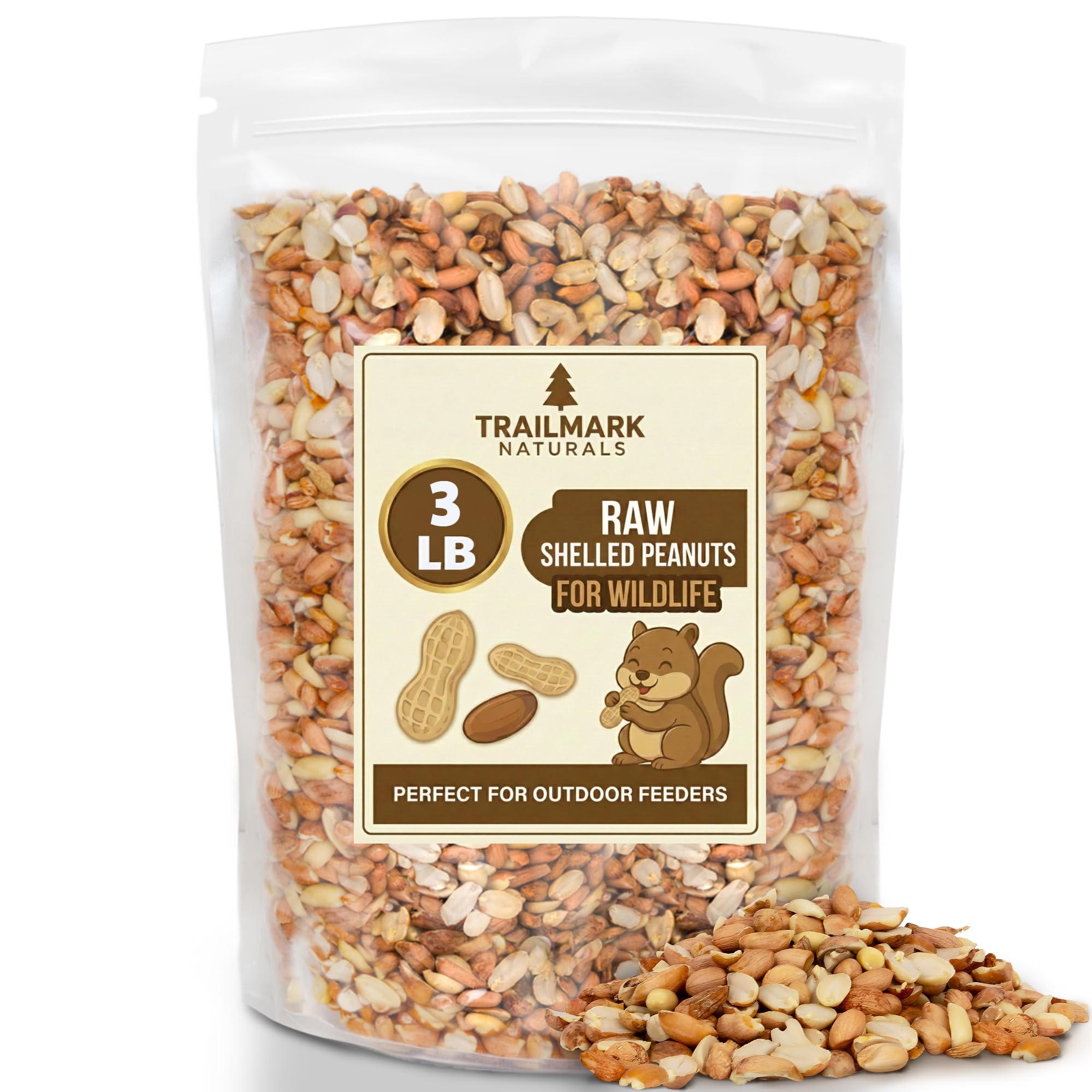 Trailmark Naturals raw shelled peanuts for squirrels, an energy-rich outdoor snack.