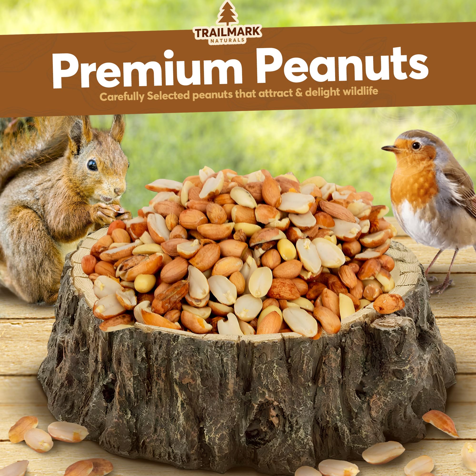 Trailmark Naturals unsalted raw peanuts for backyard birds, favorites for blue jays