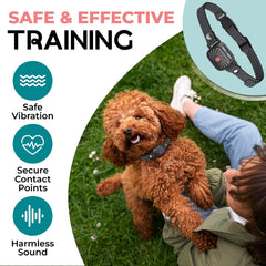 TrainTail bark collar close-up showing easy-access controls for gentle training.
