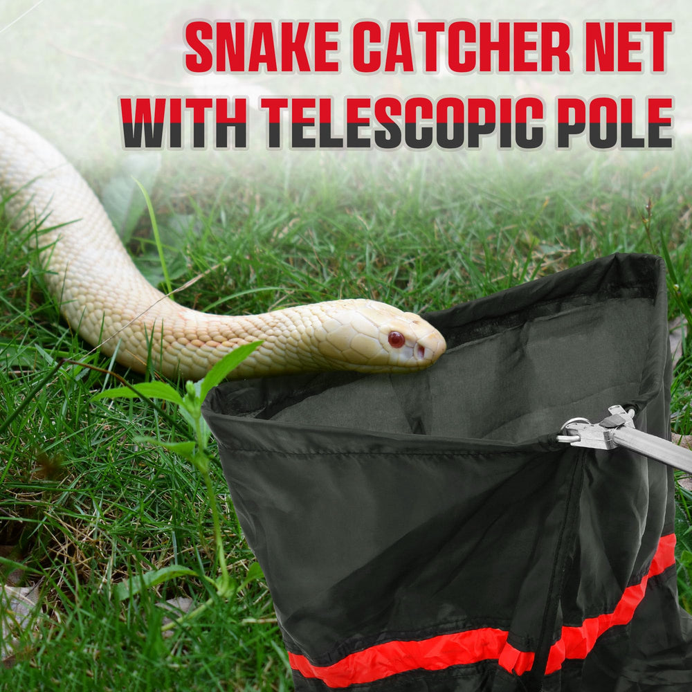 Trakem snake catcher net with drawstring seal helps secure snakes.