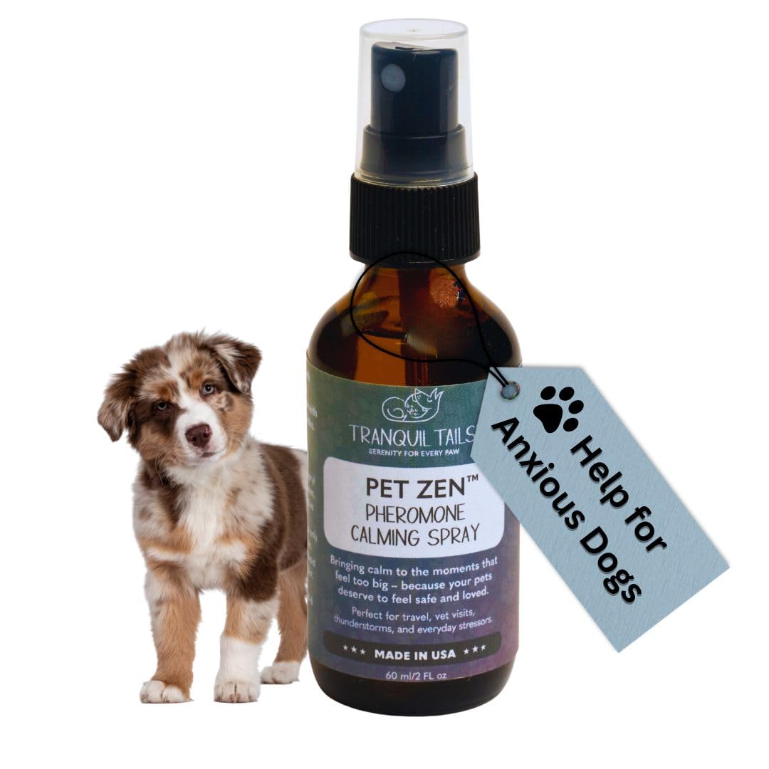 Tranquil Tails Pet Zen spray on bedding supports a calmer dog during bedtime