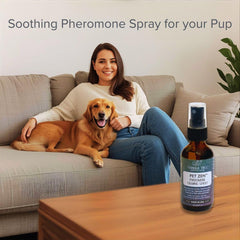 Tranquil Tails Pet Zen spray on carrier eases anxiety during travel and vet visits