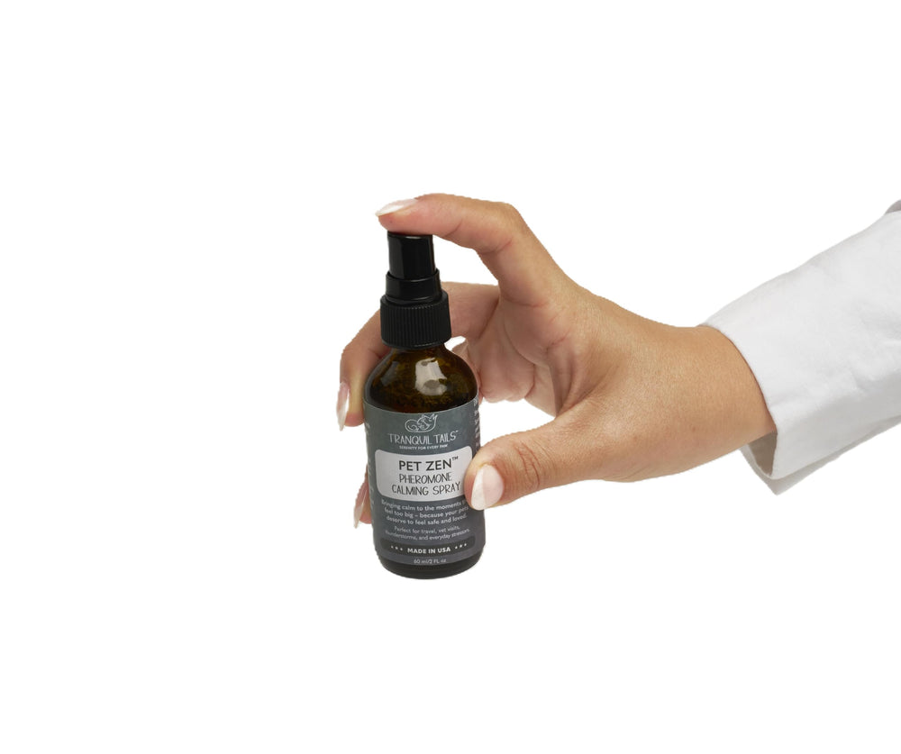 Tranquil Tails Pet Zen spray in grooming area helps nervous dogs