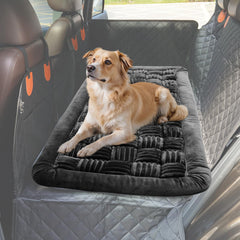 Tranquitas backseat pet bed mat shows soft flannel for cozy car rides and comfort.
