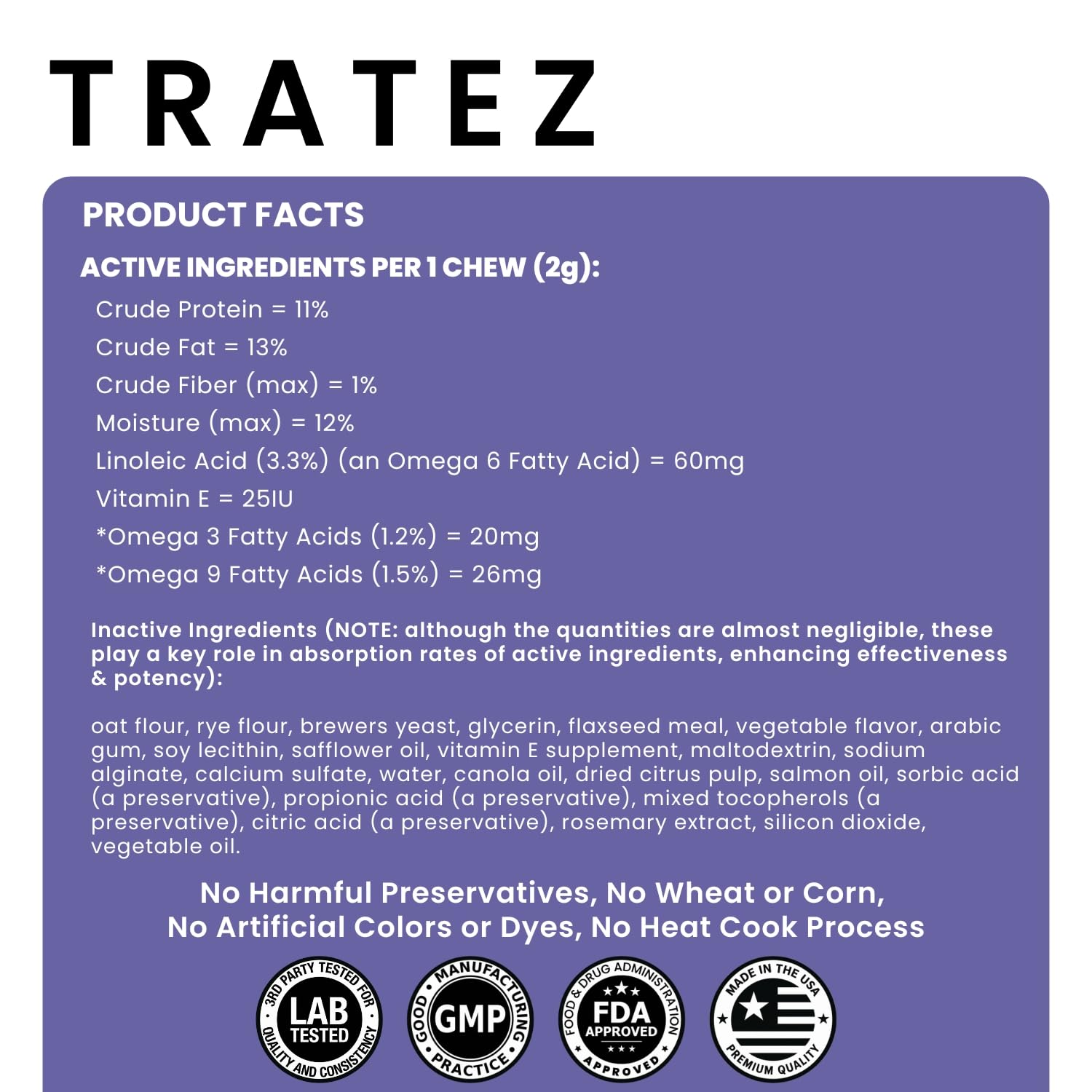 TRATEZ open jar with chews beside an active dog.