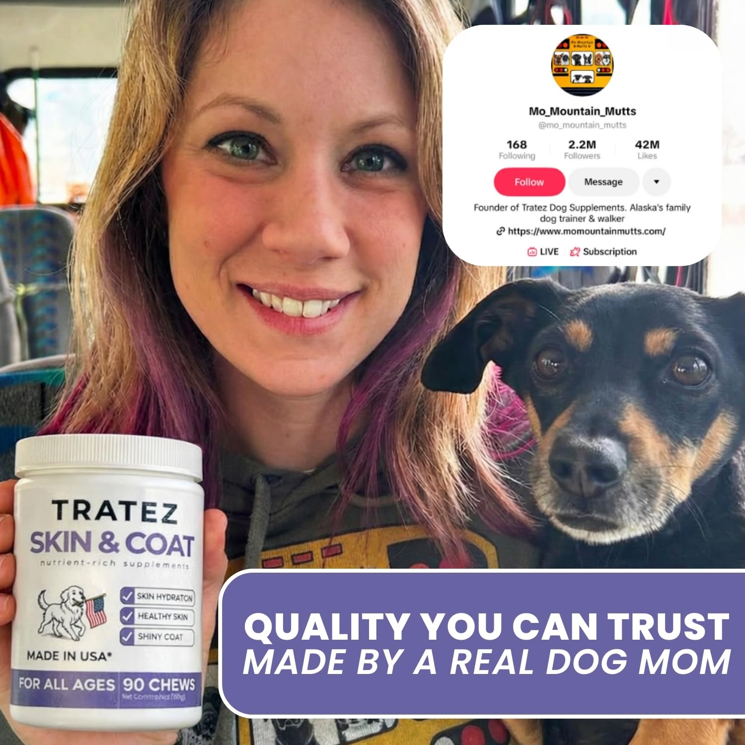 TRATEZ Skin and Coat omega blend bottle highlights fatty acids for skin.