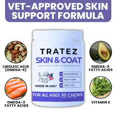 TRATEZ soft chews on paw suggest daily coat care.