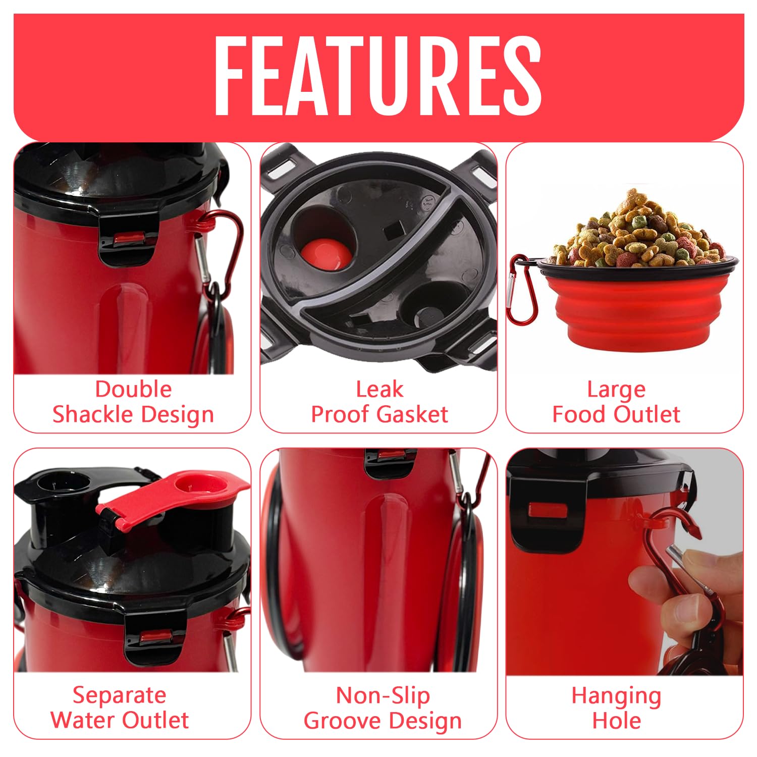 Traveling Tots 2-in-1 pet bottle outdoors, keeps food and water separate.