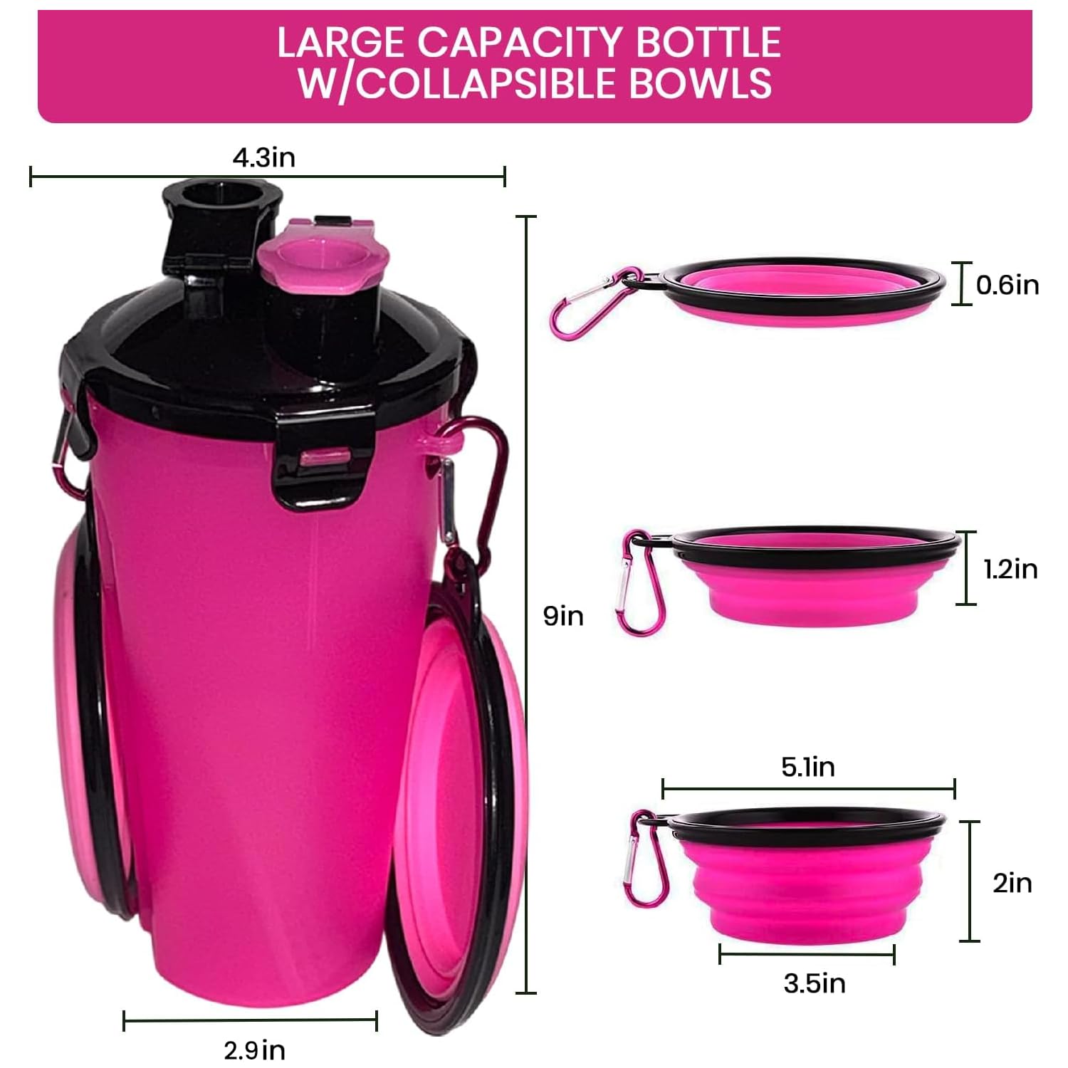 Traveling Tots 2-in-1 design pink bottle with carabiner clips for hiking