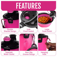 Traveling Tots pink bottle with collapsible bowls for easy feeding during walks