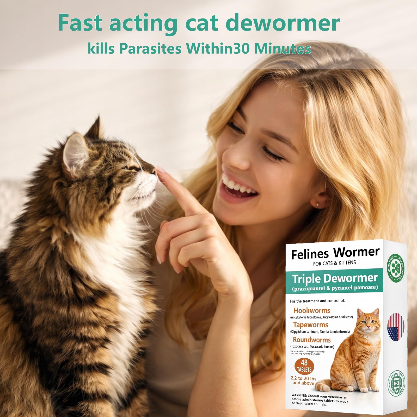 TRAVELMASTER broad-spectrum formula targets common feline worms.