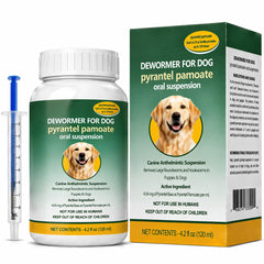 TravelMASTER Dog Dewormer Liquid bottle closeup, easy administration.