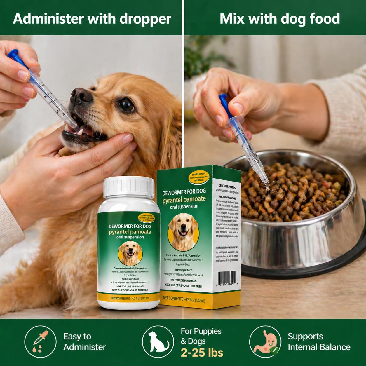 TravelMASTER Dog Dewormer Liquid dose pour, showing precise serving.
