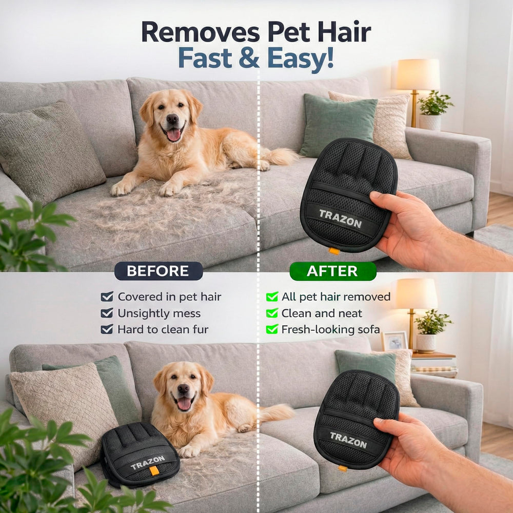 Trazon glove removes hair from jackets and clothing