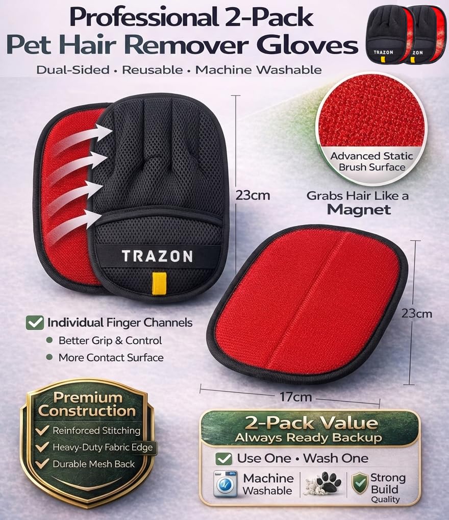 Trazon glove on sofa showing fur removal from upholstery