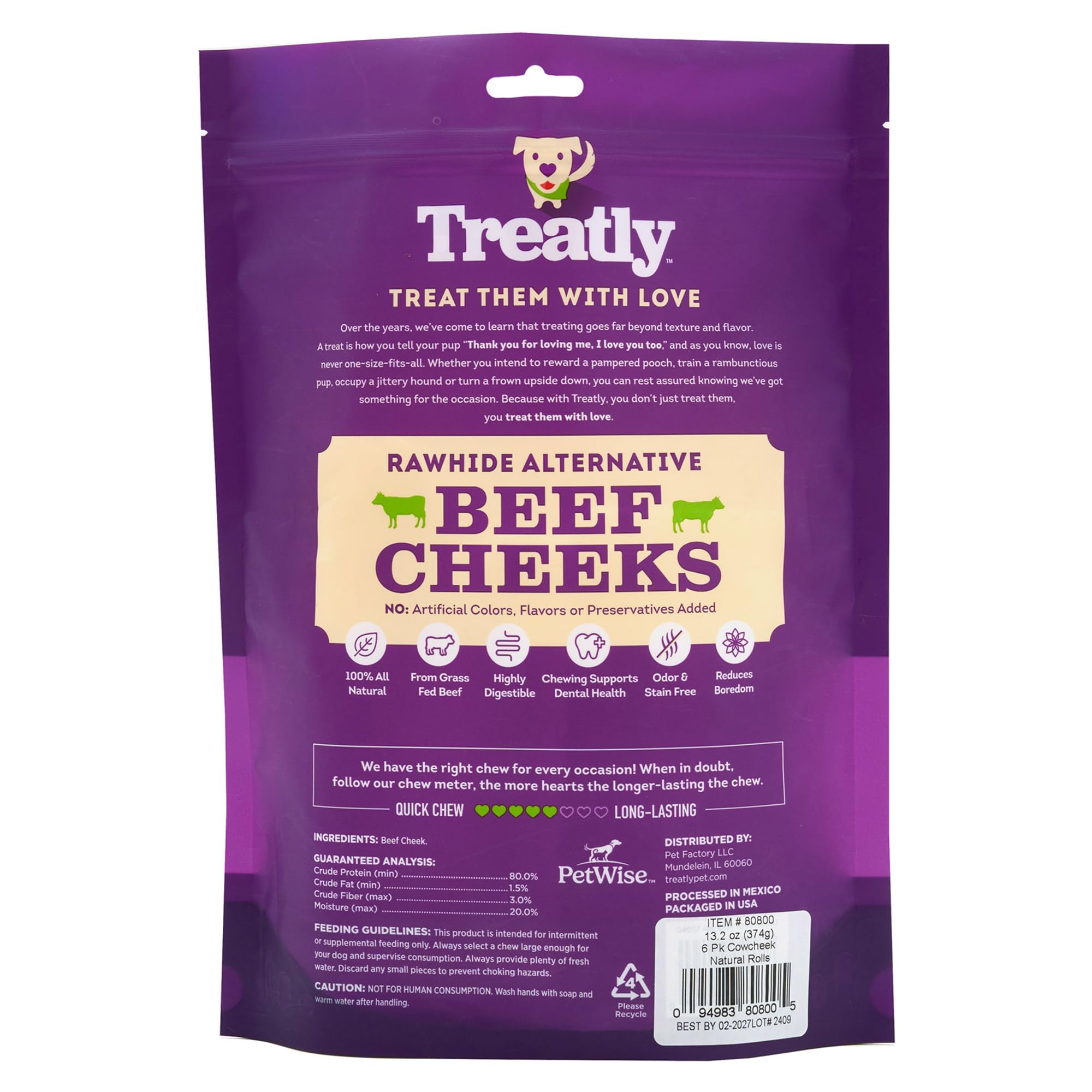 Treatly beef cheek rolls natural flavor: tasty, single-ingredient chew.