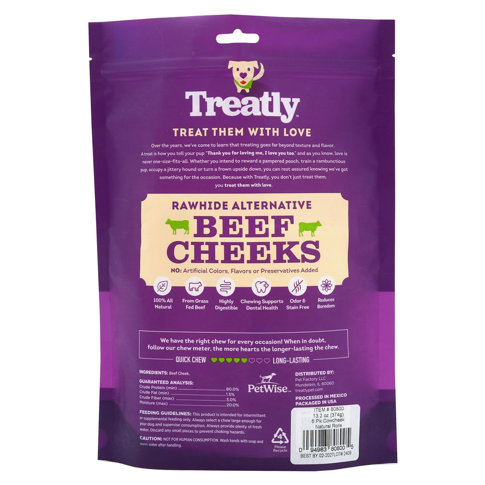Treatly beef cheek rolls natural flavor: tasty, single-ingredient chew.