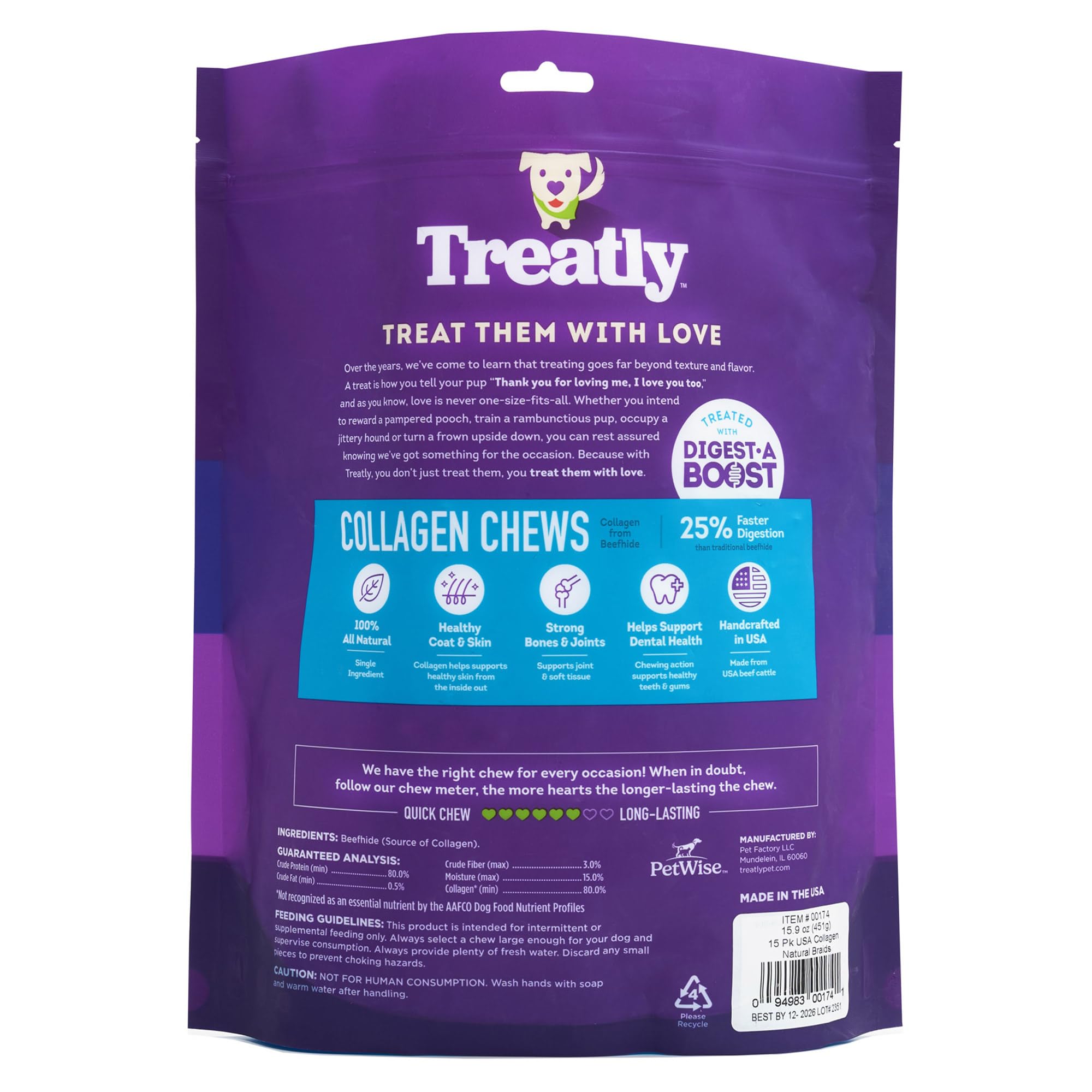 Treatly beefhide braids natural flavor offering chewy, tasty bites for dogs