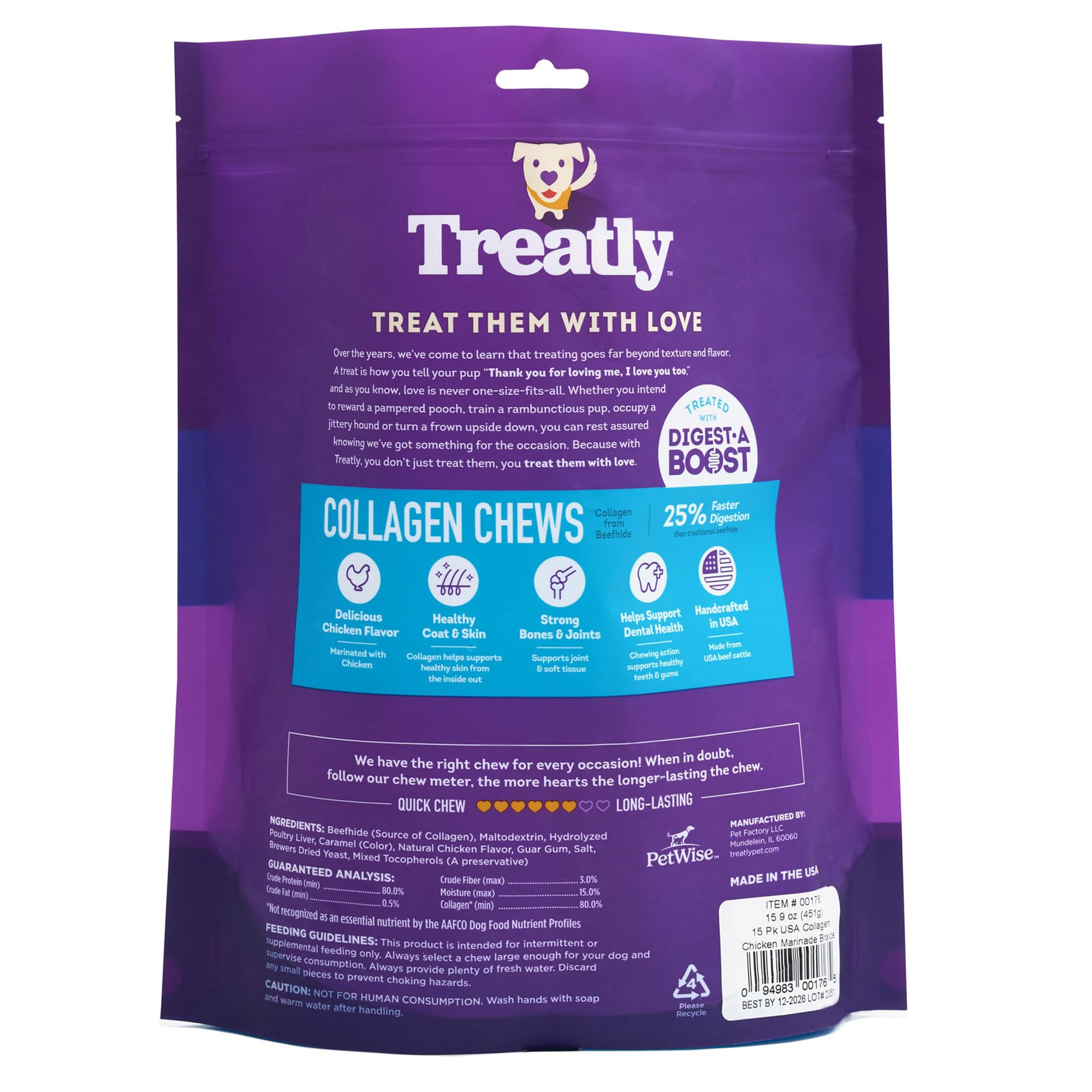 Closeup of Treatly collagen braid chew texture with chicken marinade