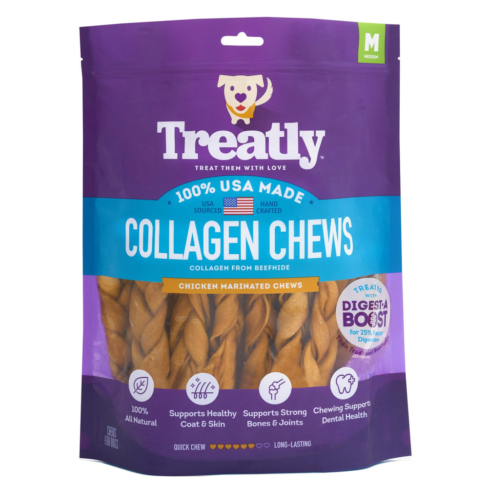 Treatment of Treatly collagen braids dog chew in chicken marinade flavor, 15 pieces