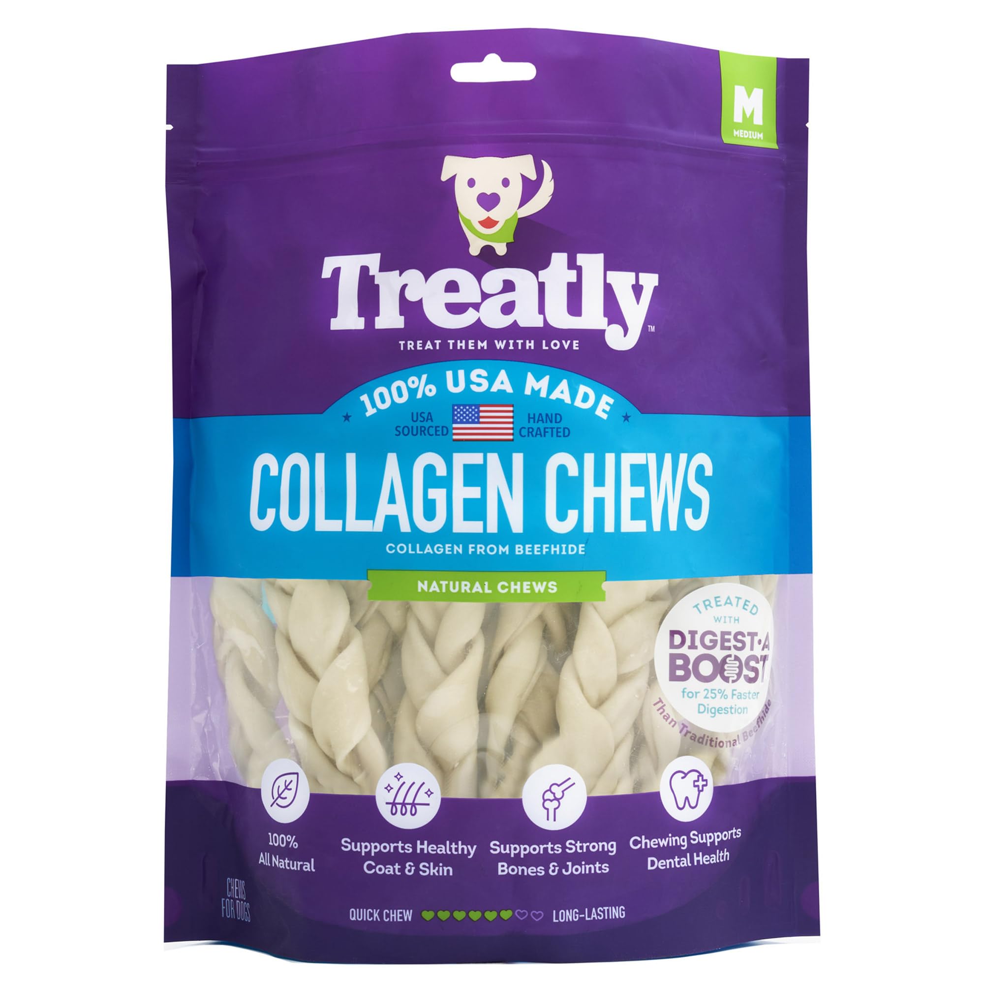 Treatly collagen braids 6-7 inch dog chews show durable texture for long-lasting chewing