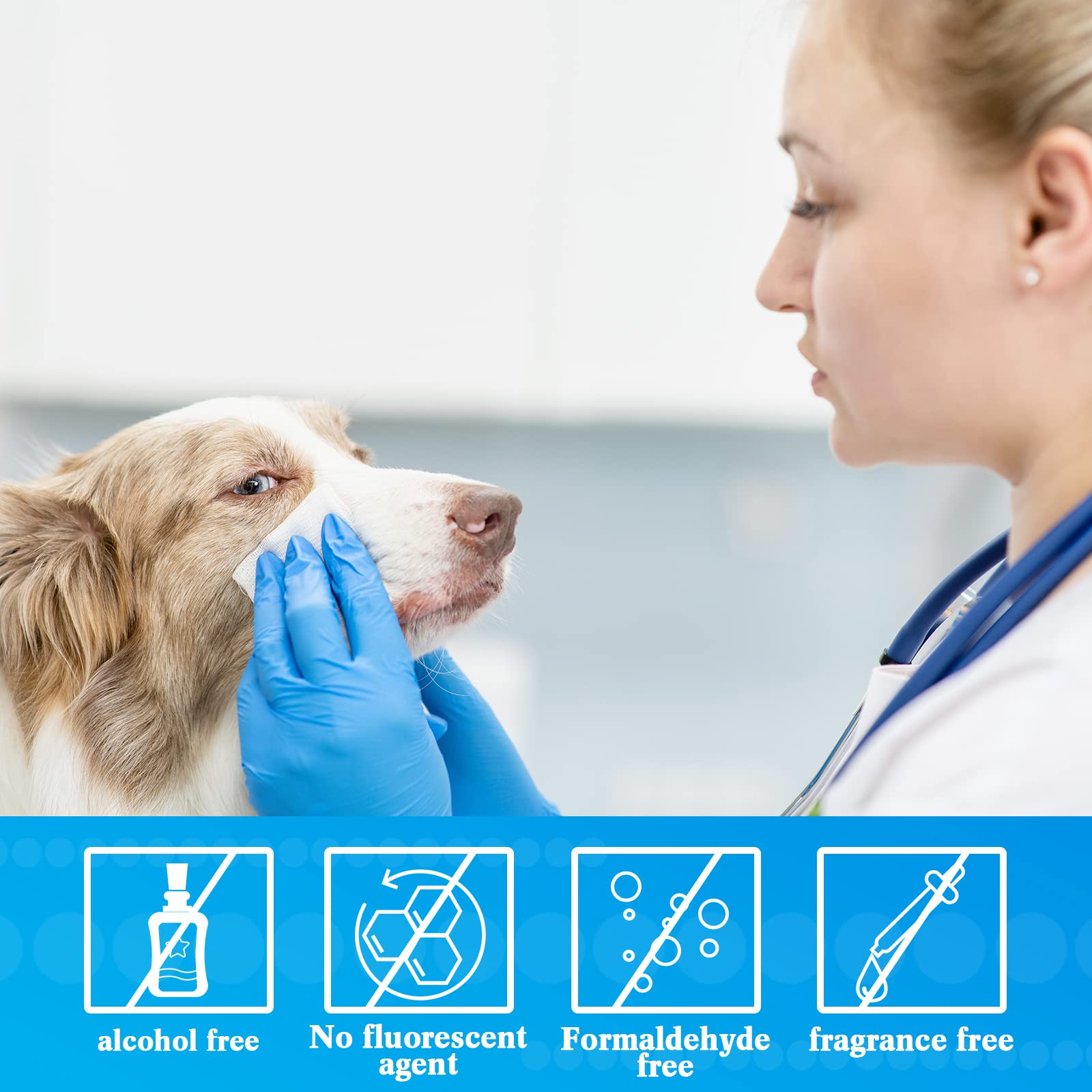 Treela dog wipes clean eyes and surrounding area without irritation.