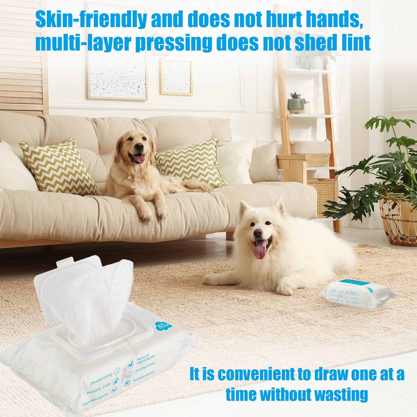 Treela dog wipes remove odors and refresh coats during travel or on walks.