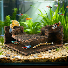 Trenqular Aquarium Cave resin stump dual-hole hideout secures shrimp shelter for molting