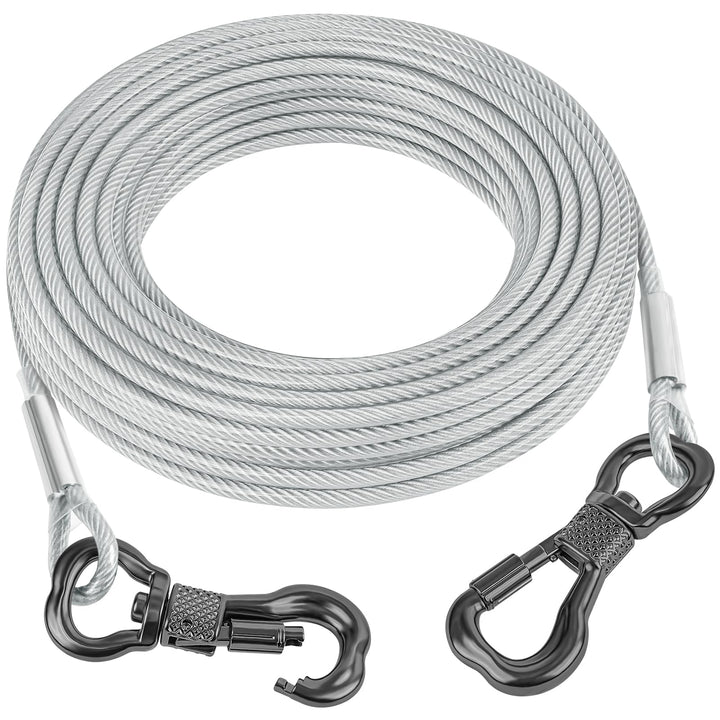 Tresbro 20ft dog tie-out cable showing generous space for large dogs and safety.
