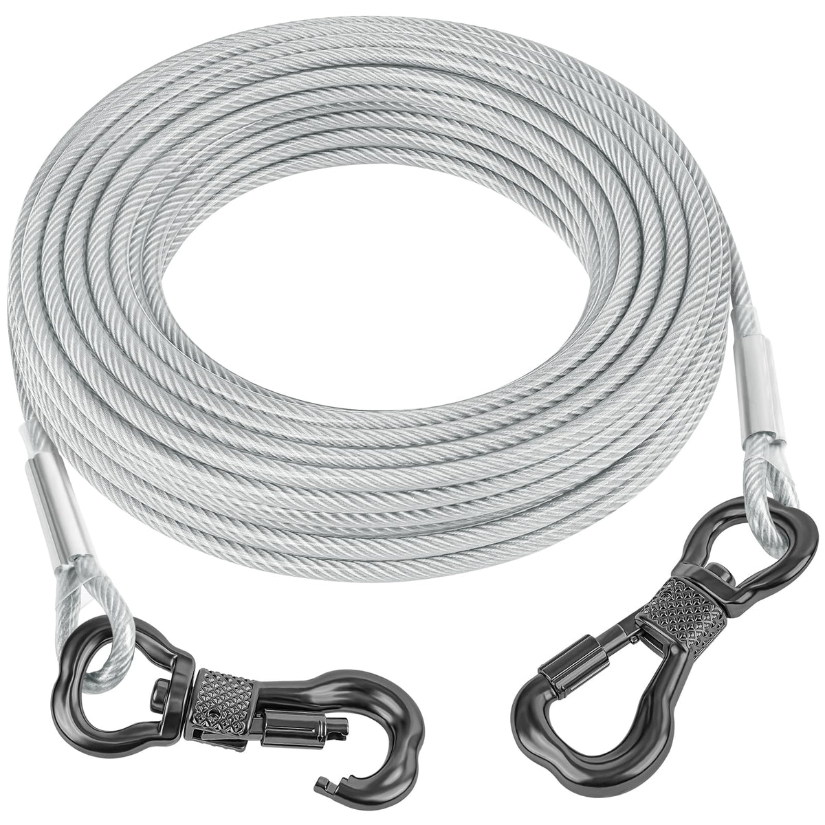 Tresbro 20ft dog tie-out cable showing generous space for large dogs and safety.