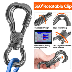 Tresbro tie out cable clasp closeup, dual rotatable buckles for secure attachment.