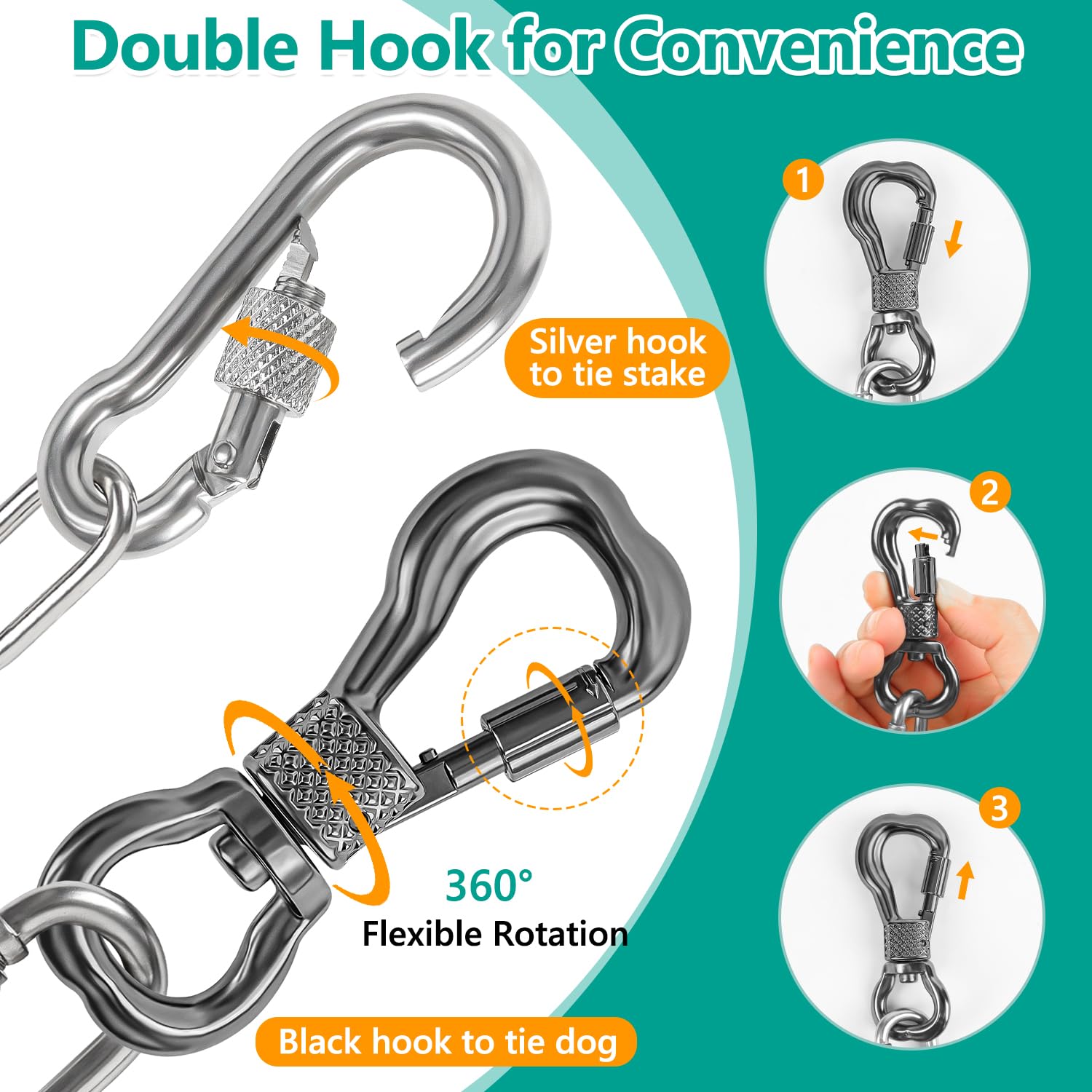 Tresbro dog chain swivel hook attachment enables smooth 360-degree movement.