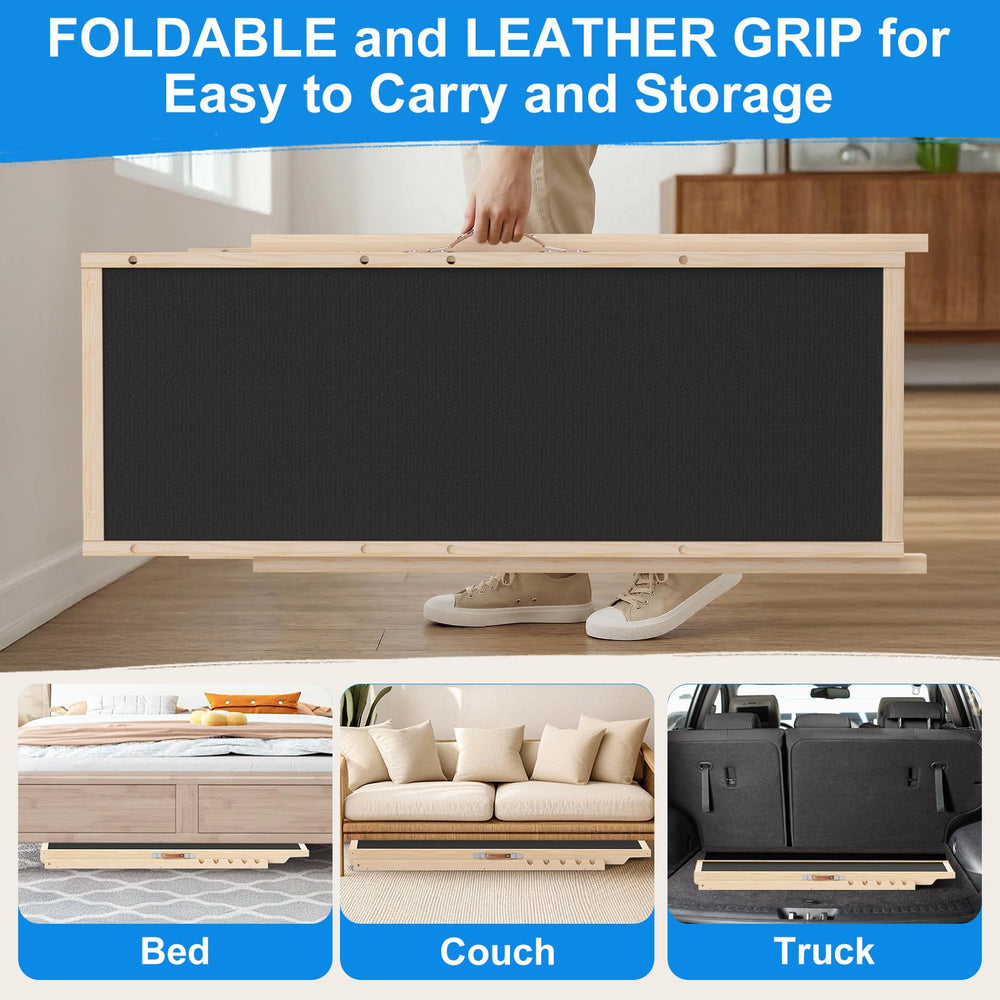 Tresbro dog ramp folds for easy storage and portability.