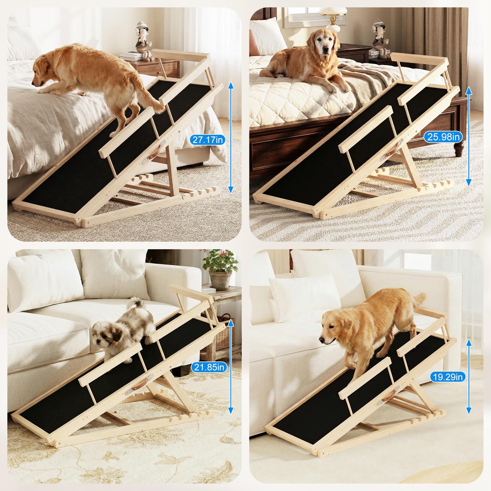 Tresbro dog ramp natural wood construction ensures sturdy daily use.