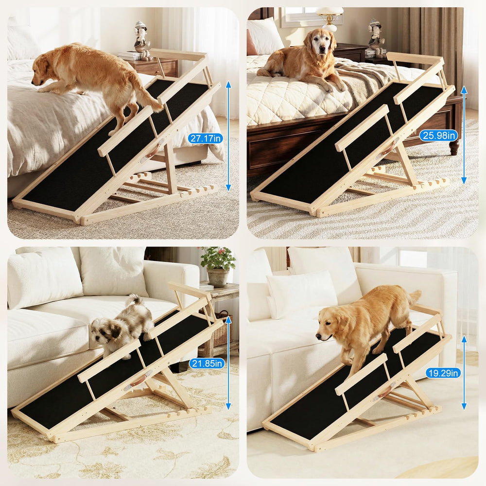 Tresbro dog ramp natural wood construction ensures sturdy daily use.