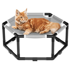 Tresbro elevated cat hammock hexagon outer view highlighting a stable, roomy lounging space