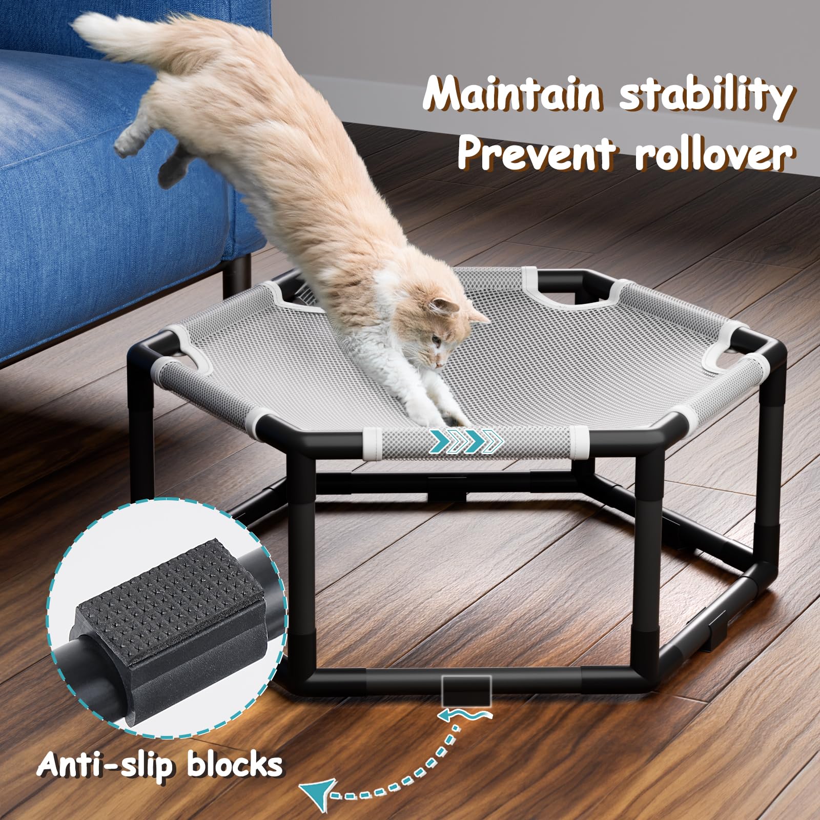 Tresbro elevated cat hammock pp pipes assembly shows tool-free setup in minutes