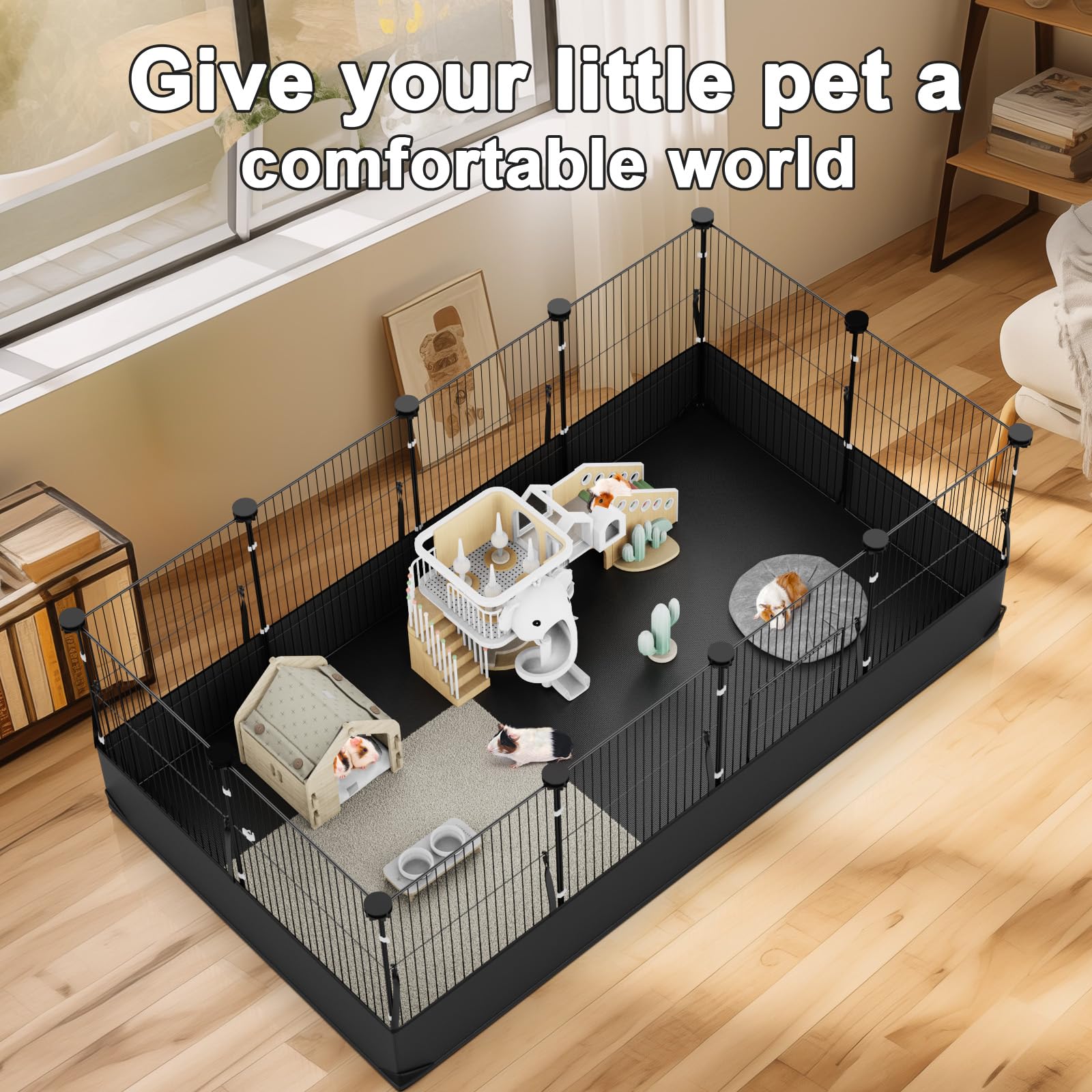Tresbro guinea pig cage with coated steel fence panels for sturdy play.
