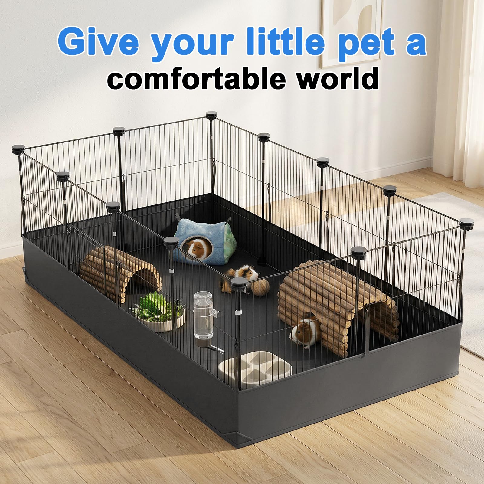 Tresbro guinea pig cage waterproof liner keeps mess contained during playtime.