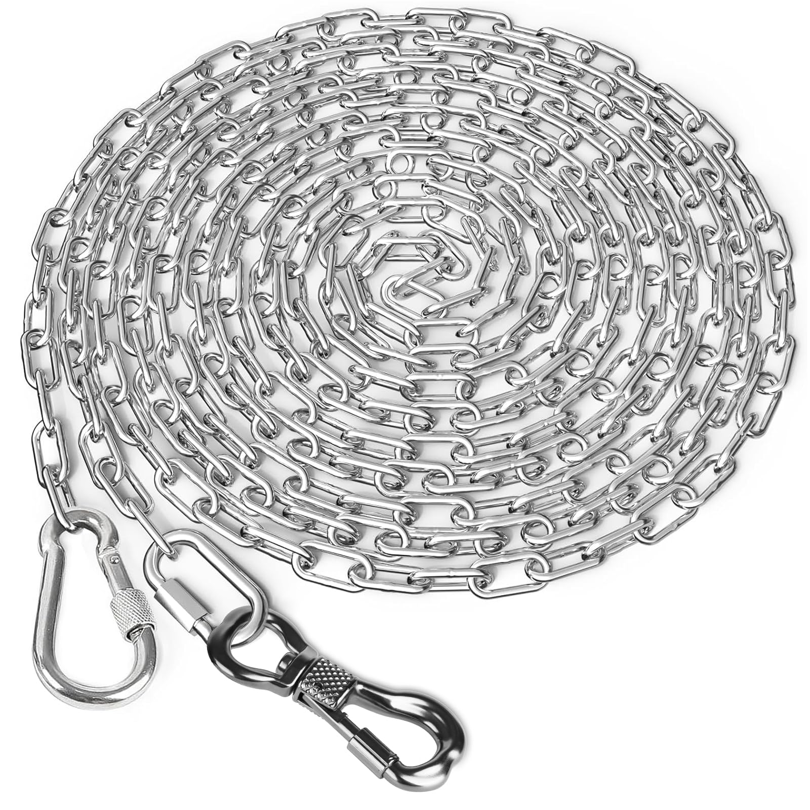 Tresbro heavy-duty dog chain with 20ft yard setup for outdoor tethering.