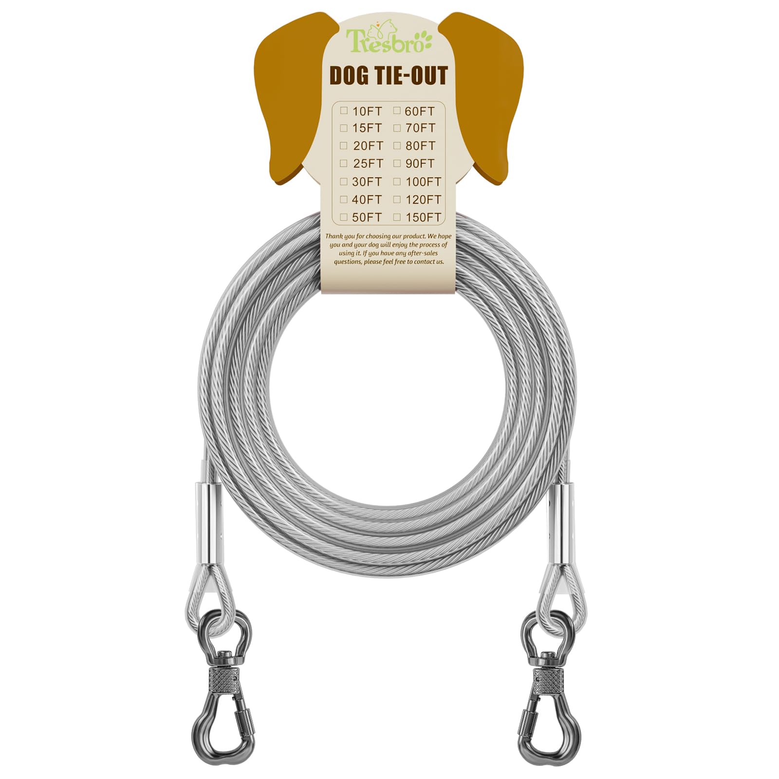 Tresbro heavy-duty outdoor dog cable suitable for yard, park, and camping.