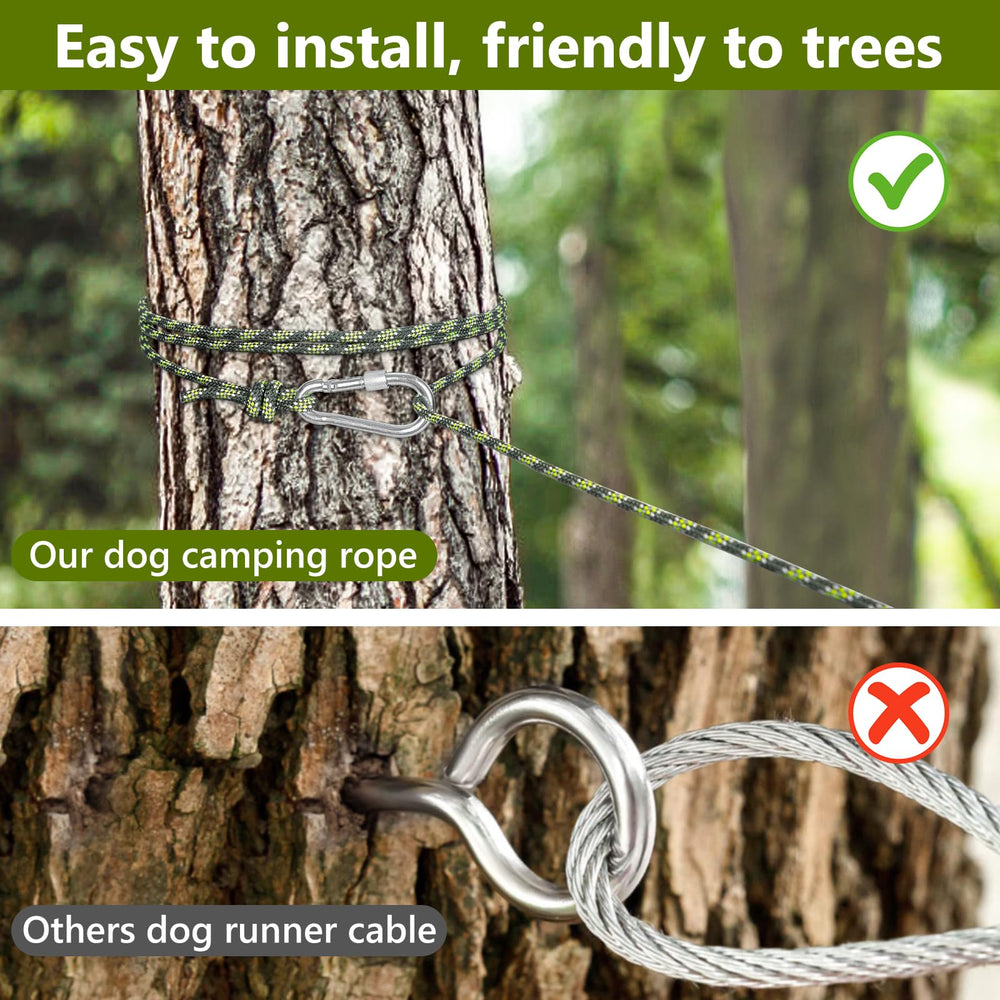 Tresbro reflective dog camping cable lit at night for enhanced visibility.