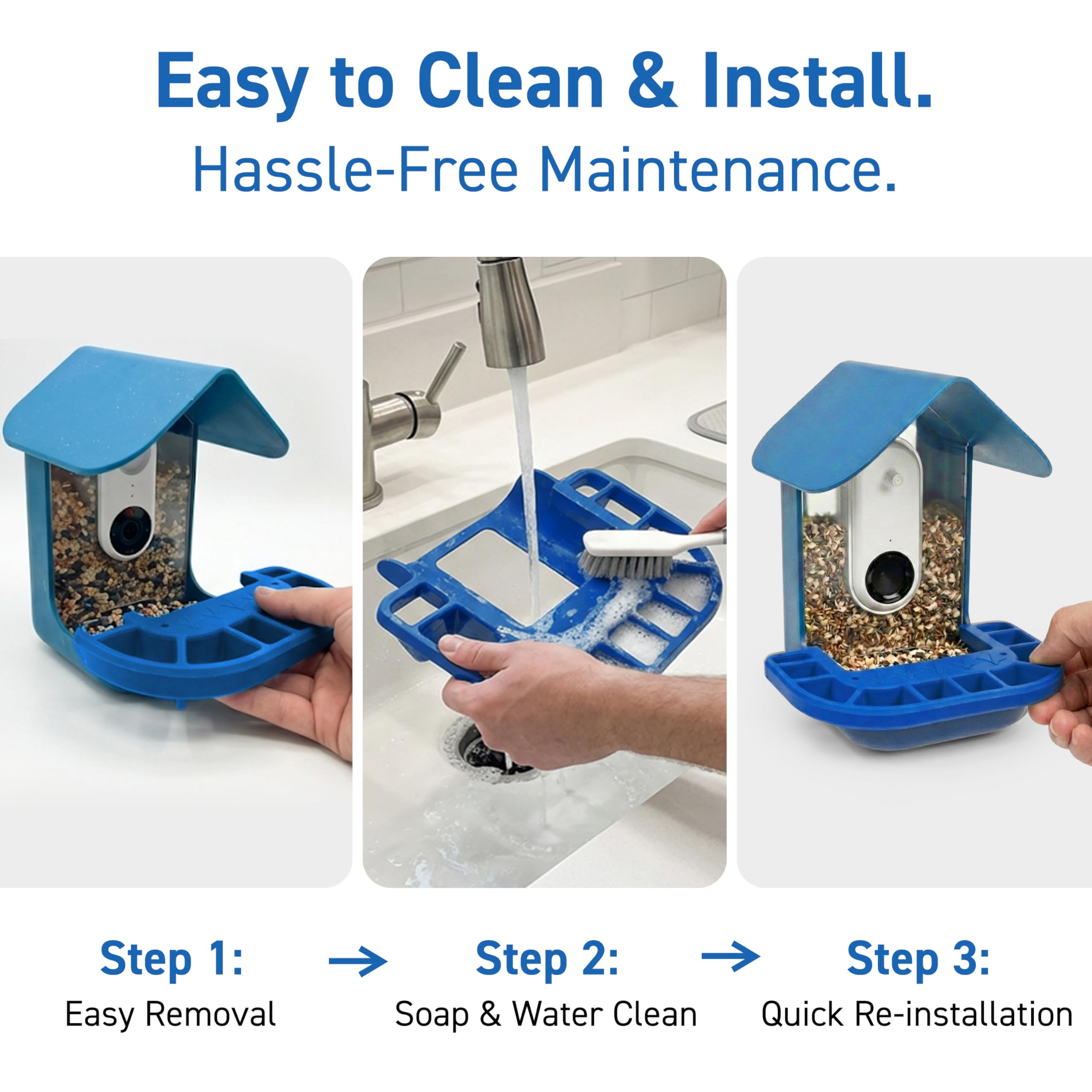 Dishwasher-safe perch extender simplifies cleaning after outdoor visits.