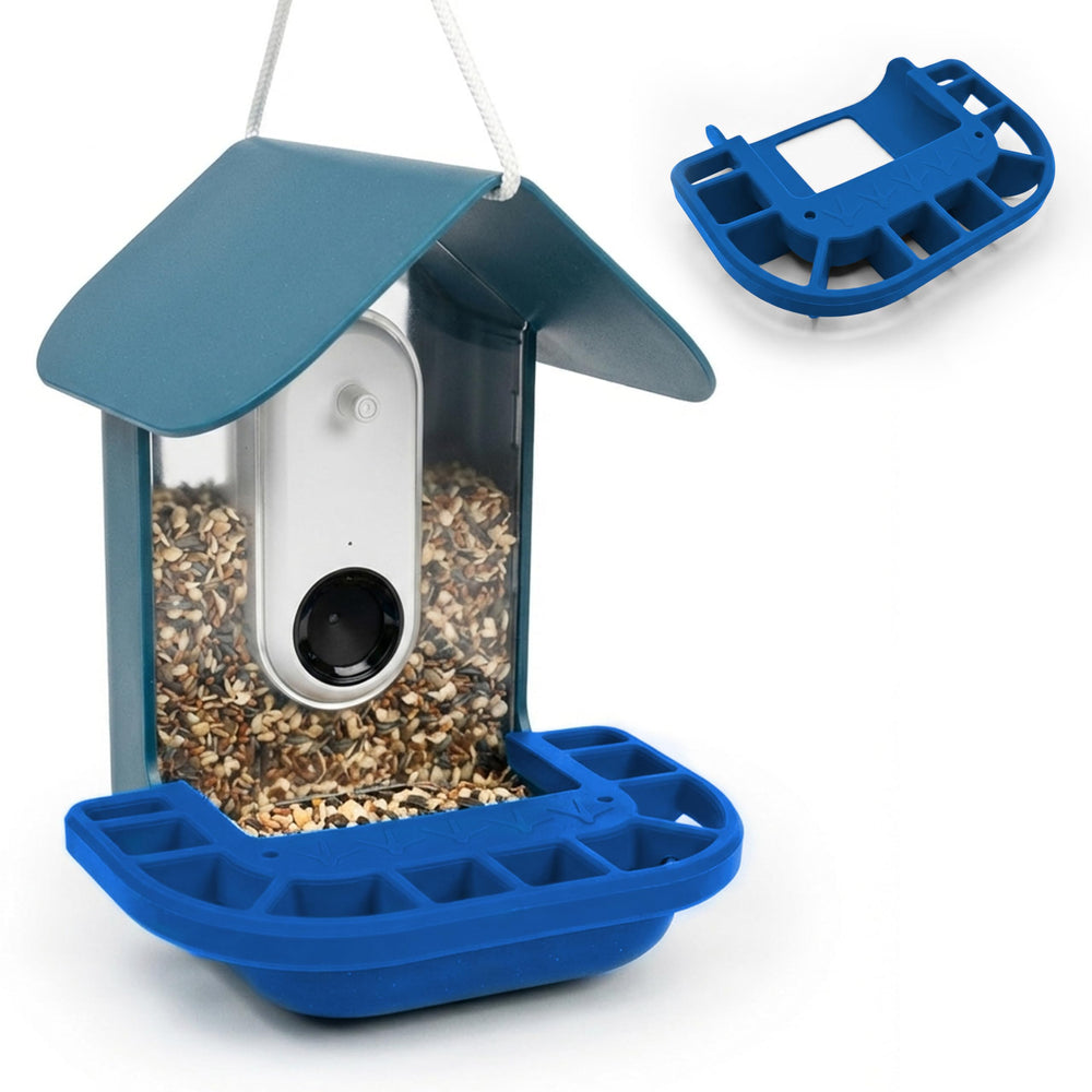 Tributary Brands silicone perch extender on Bird Buddy offers 9-inch wide space for multiple birds.