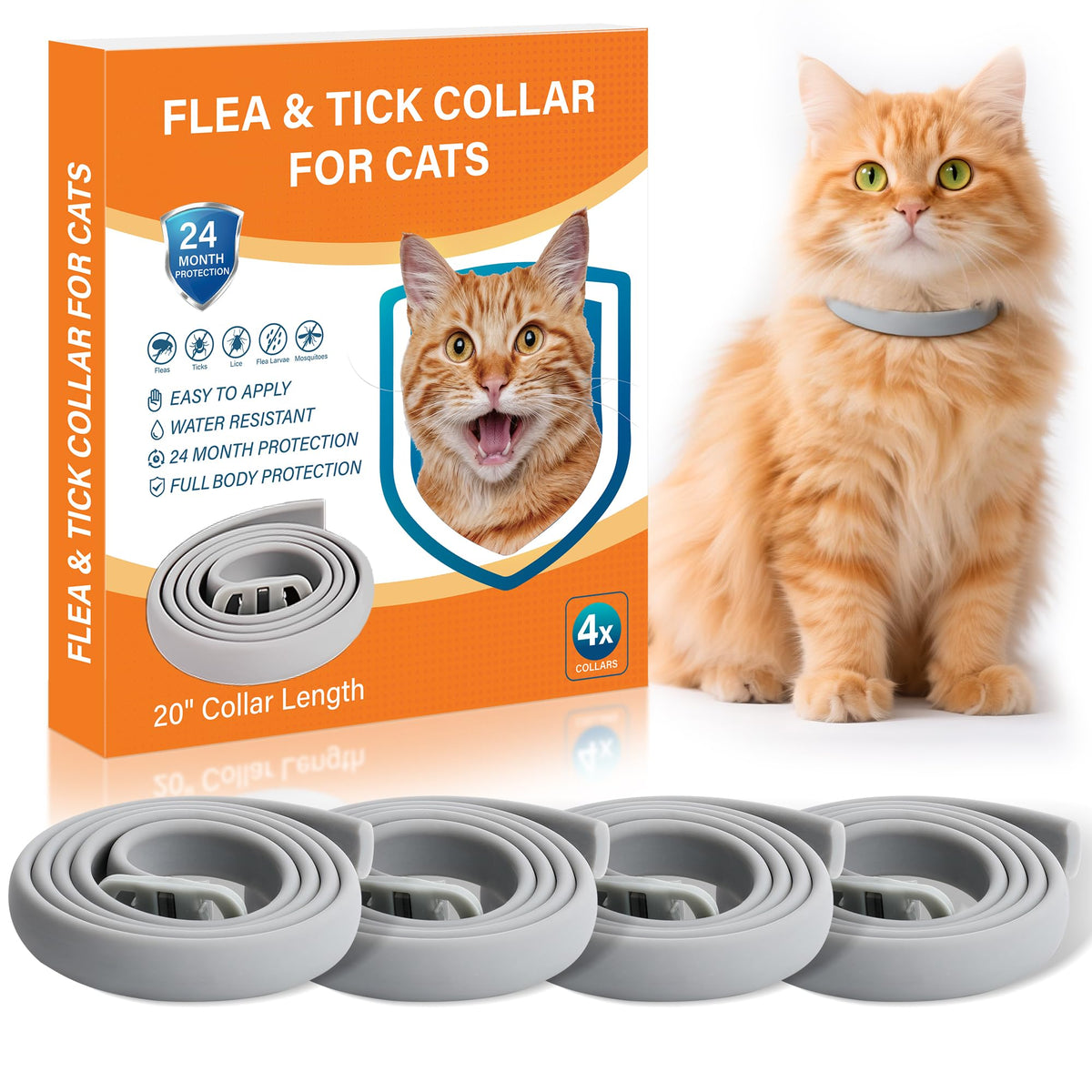 Trihood 4-pack cat collars in a box for quick pest protection.